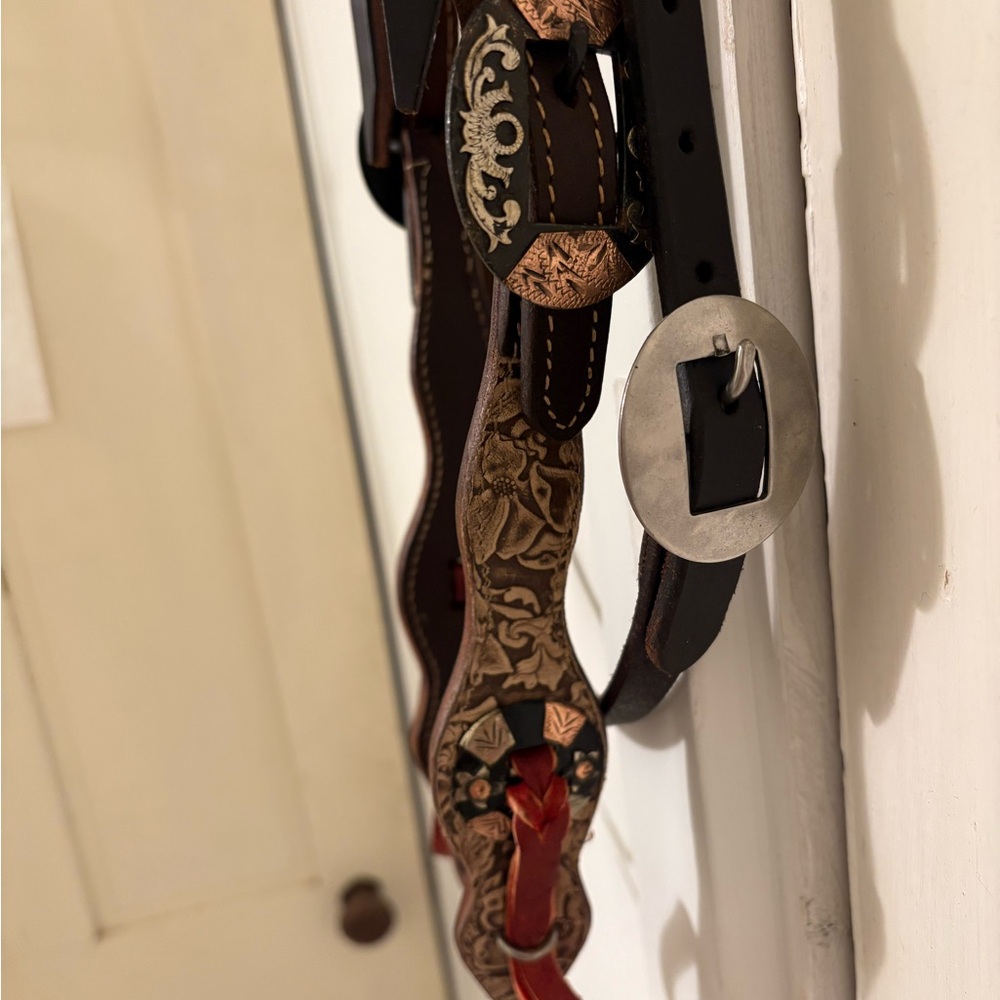 Handmade in Texas- Genuine Dark Leather Browband Western Headstall, Brand New - Picture 3 of 10